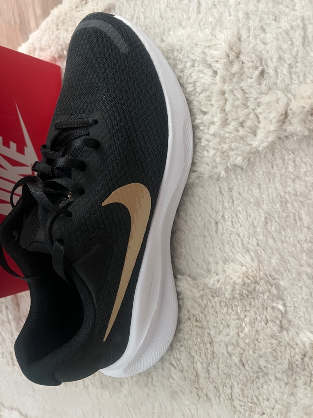 Nike Black with Gold Swoosh Running Sneakers - Picture 4 of 5